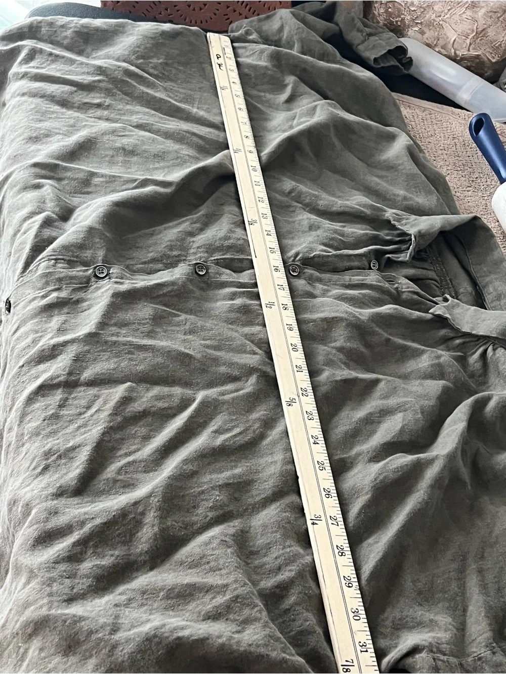 ICHI Antiquités 100% Linen Oversized Button Front top Olive Green Made Japan - Picture 9 of 12